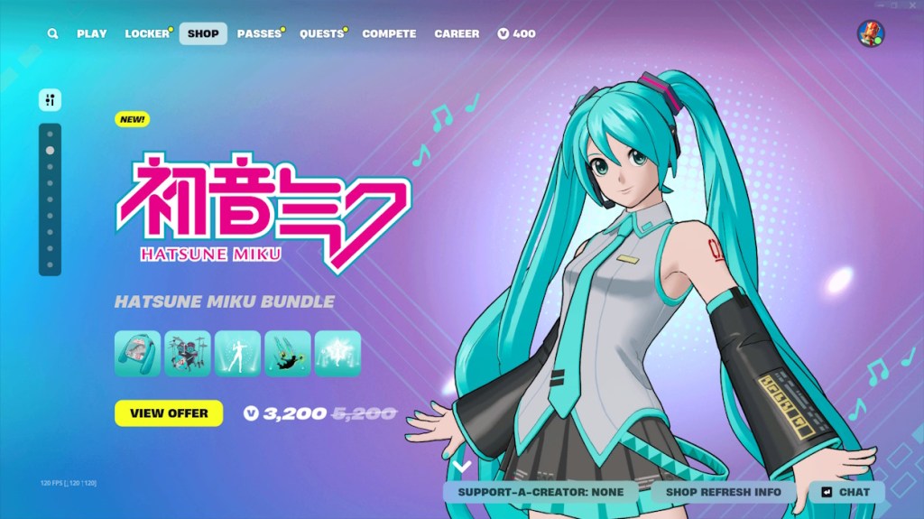 Hatsune Miku skin in Fortnite
