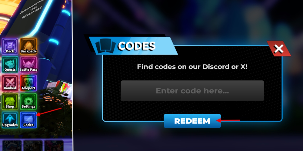 Anime Card Clash Redeem Section