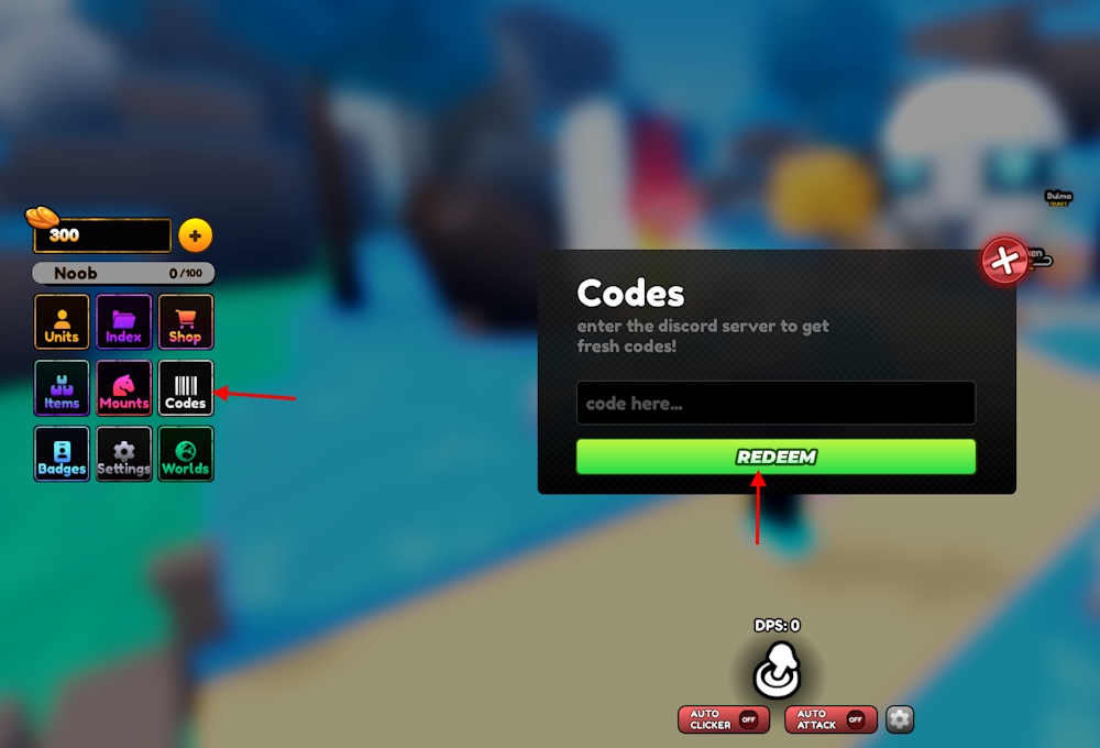 Infinity Fighters codes redeem option